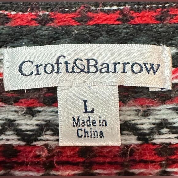Croft & Barrow Ladies Red Black Cardigan Button Sweater Fair Isle. Size Large - Picture 4 of 7